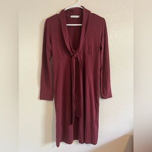 Cadeau Maroon Red Long Sleeve Front Tie Empire Waist Maternity Dress